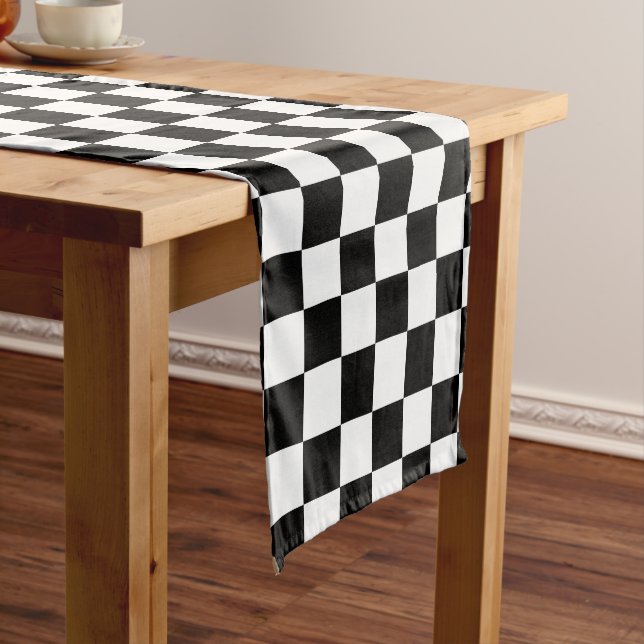 Black and white chequered  short table runner (In Situ)