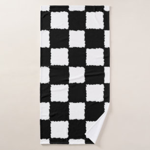 Black and White Chequered Splatter Effect Bath Towel Set