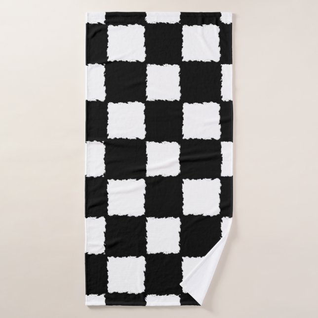 Black and White Chequered Splatter Effect Bath Towel Set (Bath Towel)