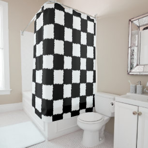 Black and White Chequered Splatter Effect Shower Curtain