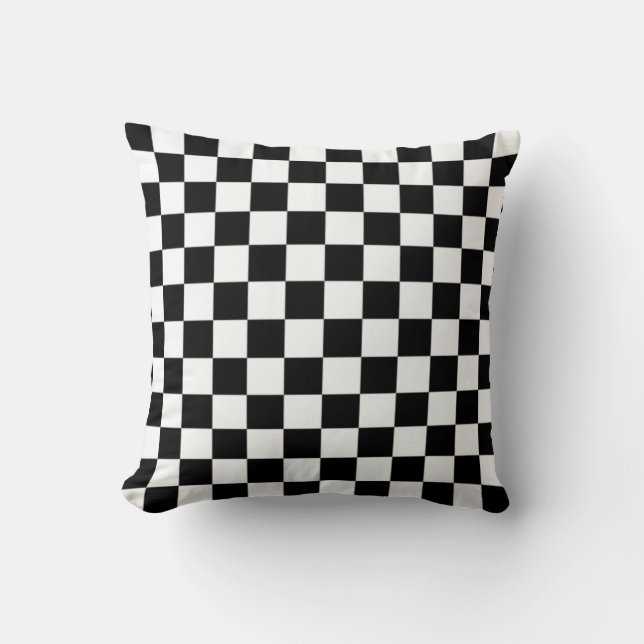 Black and White Chequered Square Pattern Cushion (Front)