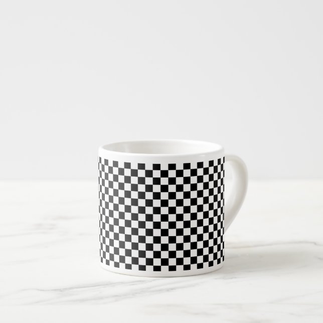 Black and White Chequered Squares Espresso Cup (Front Right)