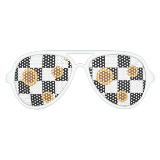 Black and White Chequered & Sunflower Print Aviator Sunglasses