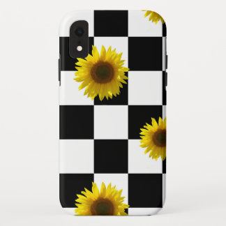 Black and White Chequered & Sunflower Print Case-Mate iPhone Case