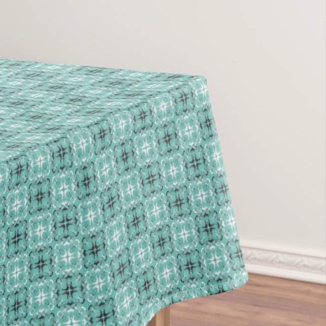 Black and White Chequered Teal Pattern Tablecloth (In Situ)