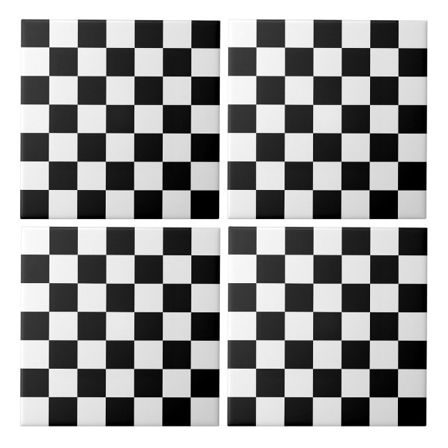Black and White Chequered Tile (4 Black and White Checkered Ceramic Tiles)