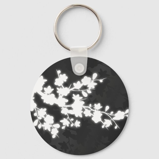 Black And White Cherry Blossom Key Ring (Front)