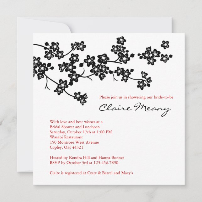 Black and White Cherry Blossoms Invitation (Front)