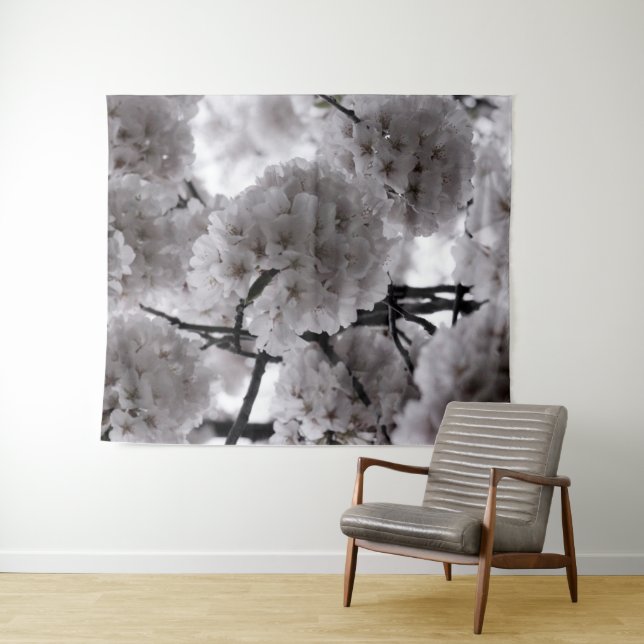 Black and White Cherry Blossoms Tapestry (In Situ (Horizontal))