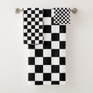 Black and White Chess Digital Print Bath Towel Set