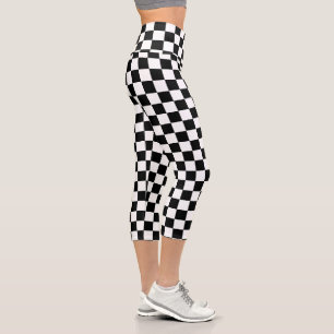 Black and White Chess Digital Print Capri Leggings