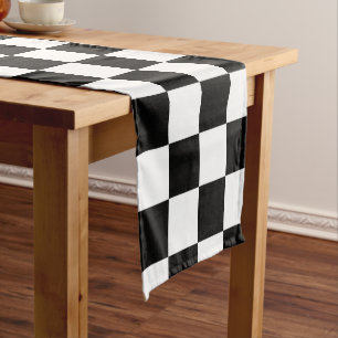 Black and White Chess Digital Print Short Table Runner