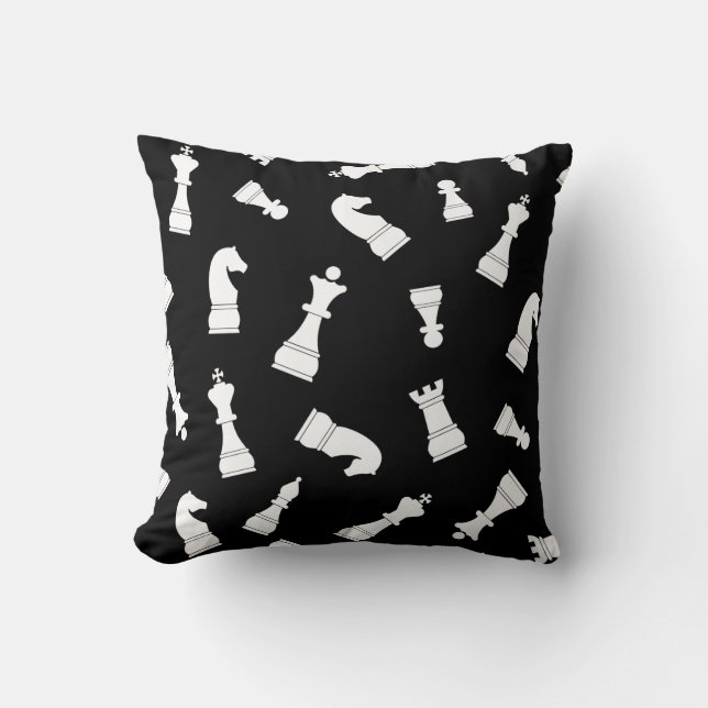 Black and White Chess Piece Pattern Cushion (Front)