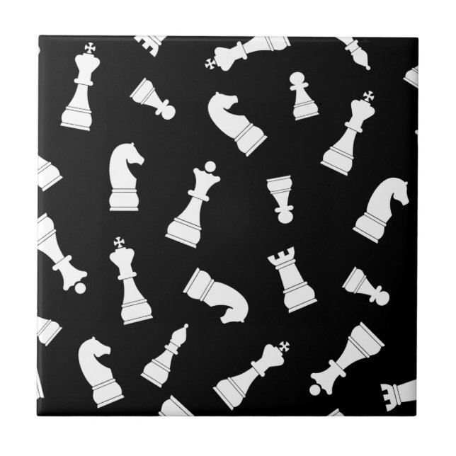 Black and White Chess Piece Pattern Tile (Front)