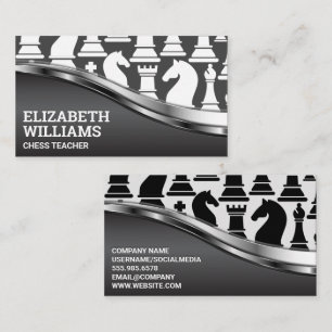 Black and White Chess Pieces Metal Shine Business Card