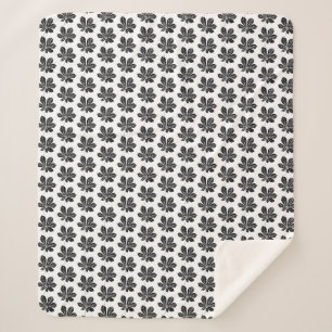 Black and White Chestnut Leaf Print Sherpa Blanket