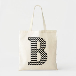 Black and White Chevron "B" Monogram Tote Bag