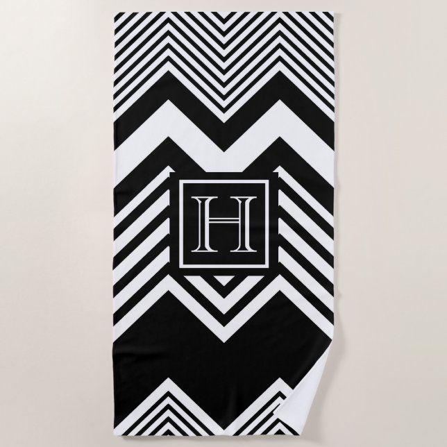 Black and White Chevron Beach Towel (Front)
