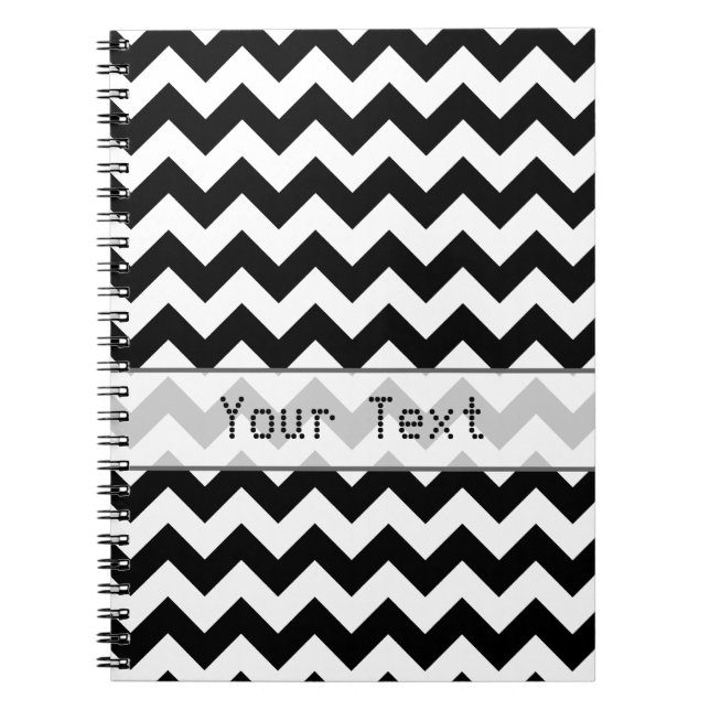 Black and White Chevron - Custom Text Spiral Notebook (Front)