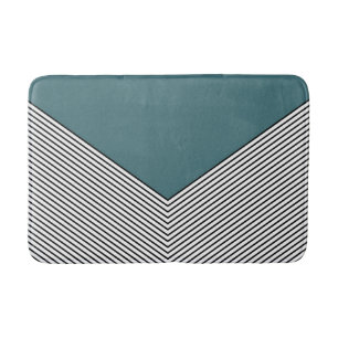 Black and white chevron design and blue triangle bath mat