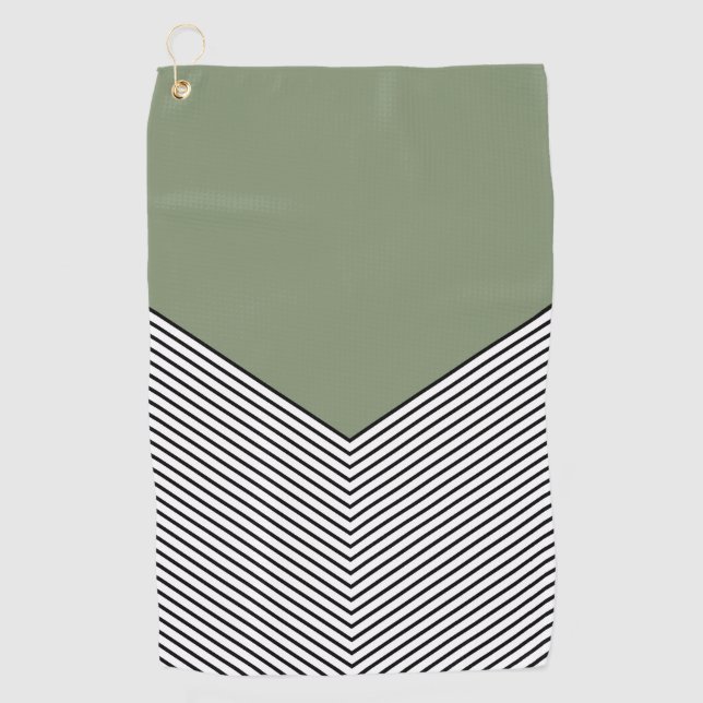 Black and white chevron design and green triangle golf towel (Front)