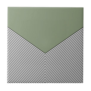 Black and white chevron design and green triangle tile