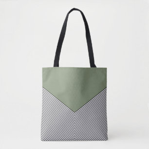 Black and white chevron design and green triangle tote bag