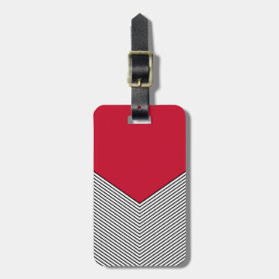 Black and white chevron design and red triangle luggage tag