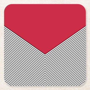 Black and white chevron design and red triangle square paper coaster