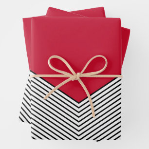 Black and white chevron design and red triangle wrapping paper sheet