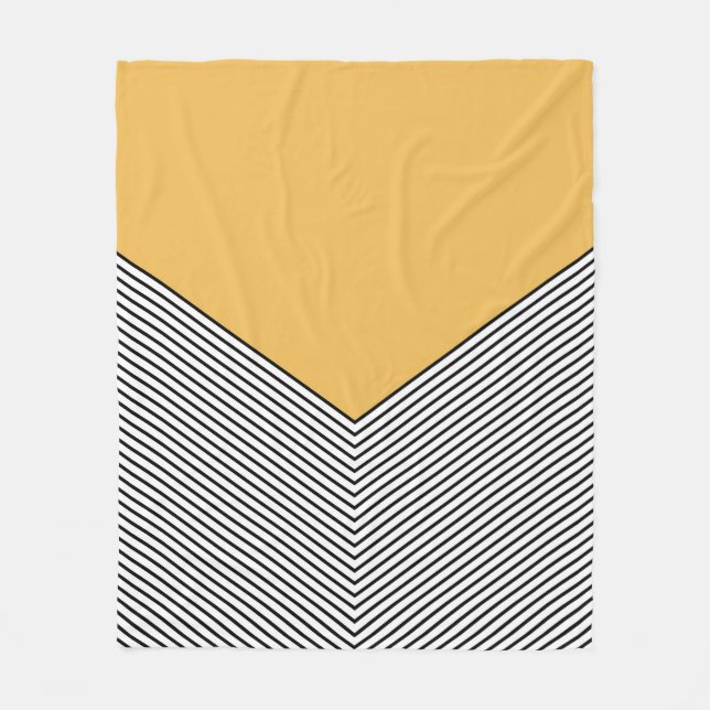 Black and white chevron design and yellow triangle fleece blanket (Front)