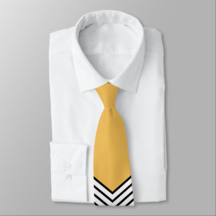 Black and white chevron design and yellow triangle tie