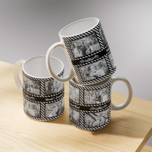 Black and White Chevron Elegant Dad Photo Collage Coffee Mug
