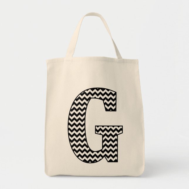 Black and White chevron "G" Monogram Tote Bag (Front)