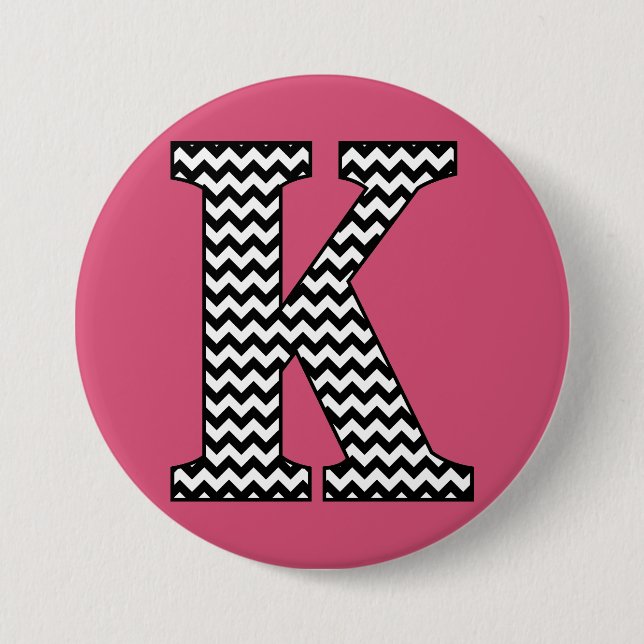 Black and White Chevron "K" Monogram 7.5 Cm Round Badge (Front)