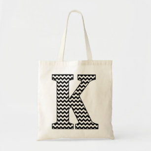 Black and White Chevron "K" Monogram Tote Bag. Bag