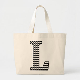 Black and White Chevron "L" Monogram Tote Bag.