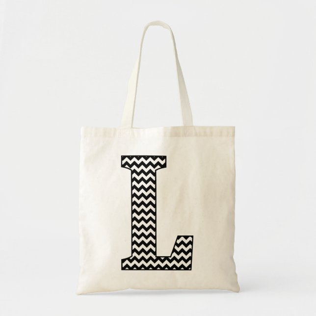 Black and White Chevron "L" Monogram Tote Bag. Bag (Front)