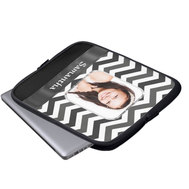 Black and white chevron laptop sleeve (Front Bottom)