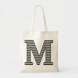 Black and White chevron "M" Monogram Tote Bag