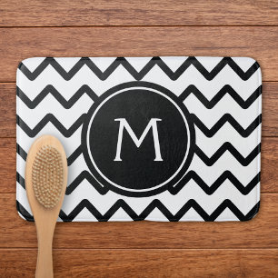 Black and White Chevron Monogram Bath Mat