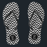 Black and White Chevron Monogram Jandals<br><div class="desc">Custom printed flip flop sandals with a stylish modern chevron pattern and your custom monogram or other text in a circle frame. Click Customise It to change text fonts and colours or add your own images to create a unique one of a kind design!</div>