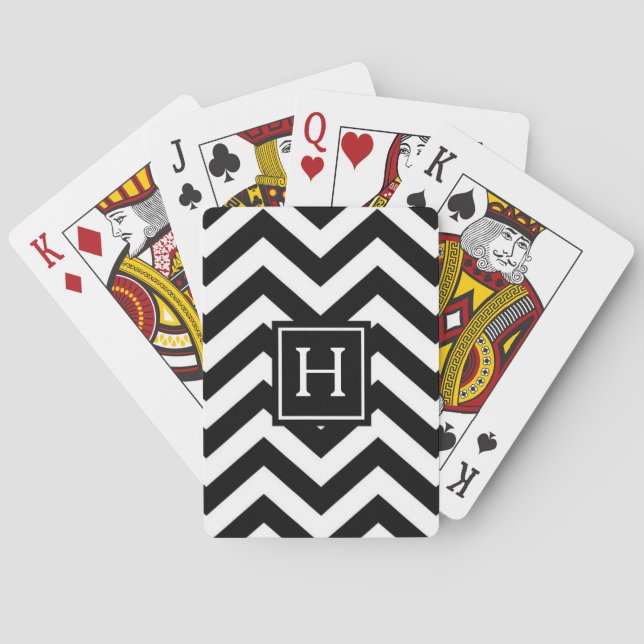Black And White Chevron Monogram Playing Cards (Back)