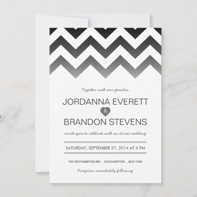 Black and White Chevron Ombre Wedding Invitations (Front)
