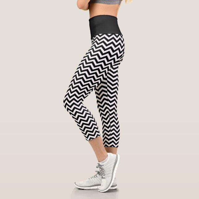 Black And White Chevron Pattern Capri Leggings (Left)