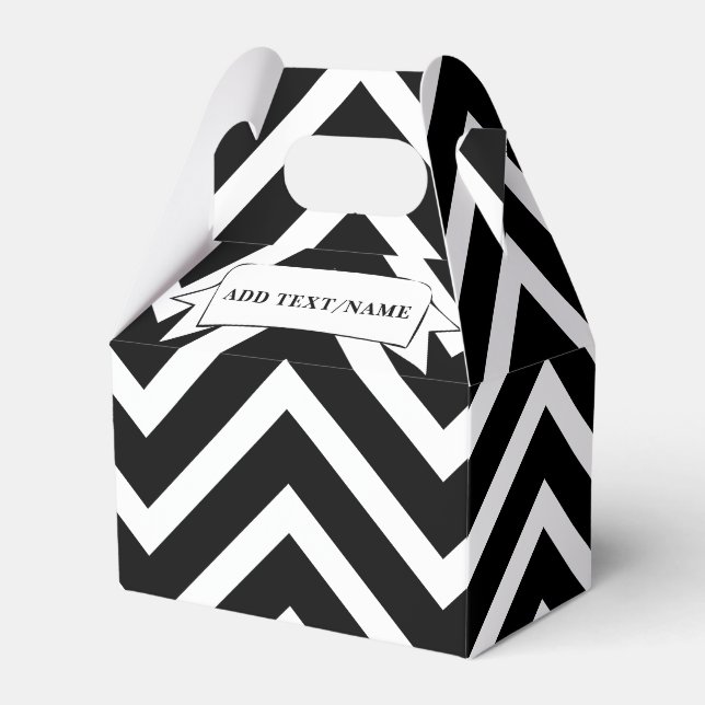 Black And White Chevron Pattern Custom Name Favour Box (Front Side)
