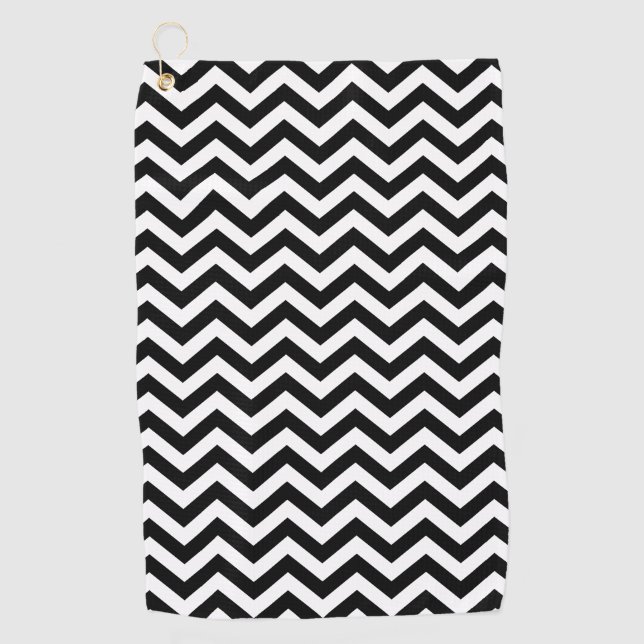 Black And White Chevron Pattern Golf Towel (Front)