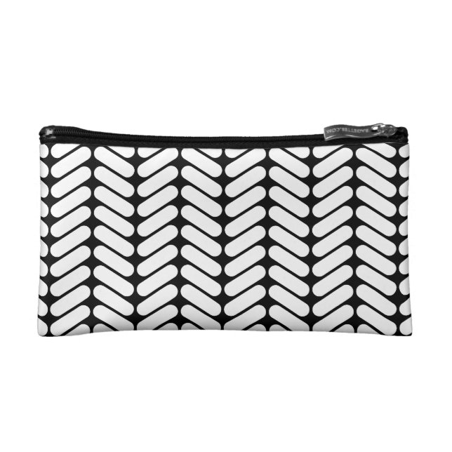 Black and White Chevron Pattern, Like Knitting. Makeup Bag (Front)