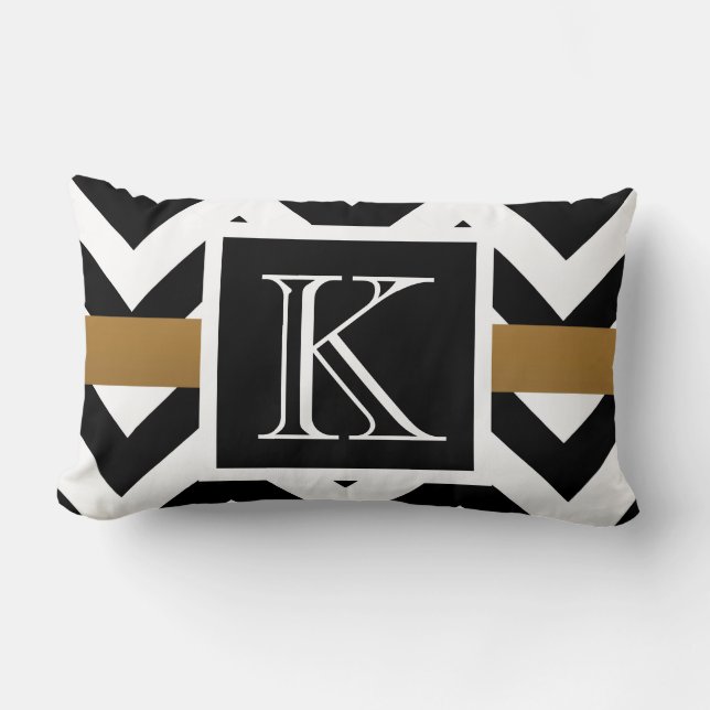 Black and White Chevron Pattern Lumbar Cushion (Front)