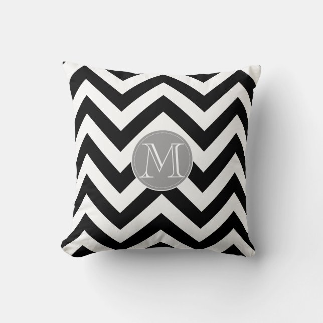 Black and white Chevron Pattern monogram Cushion (Front)